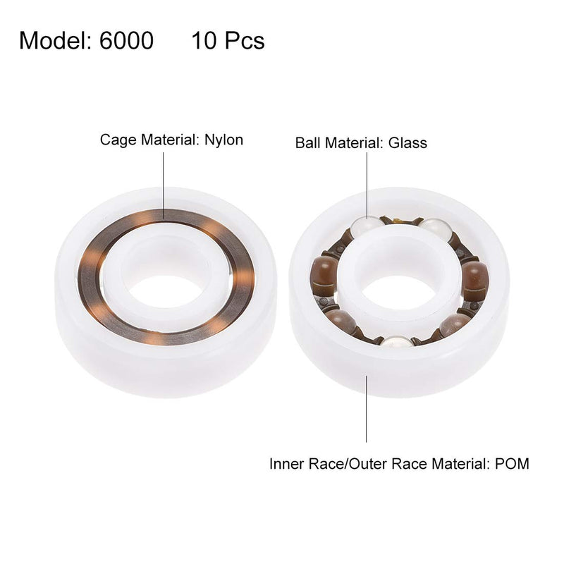 uxcell 6000 Plastic Bearings 10x26x8mm Glass Ball Nylon Cage 10pcs