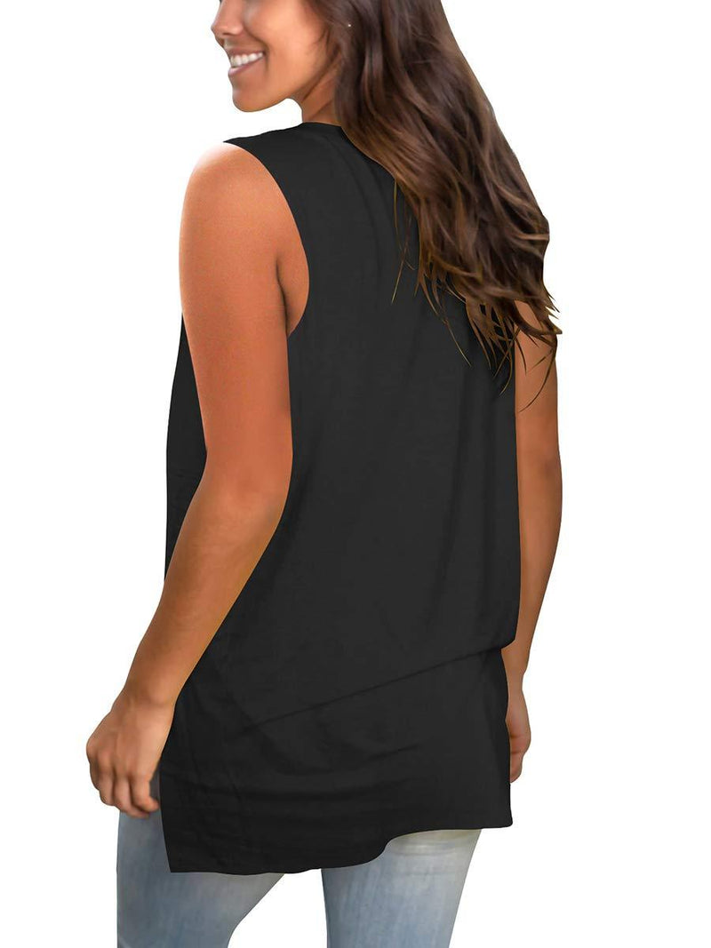 SAMPEEL Women's Basic V Neck T Shirts Side Split Tunic Tank Tops 101-tank Black Small