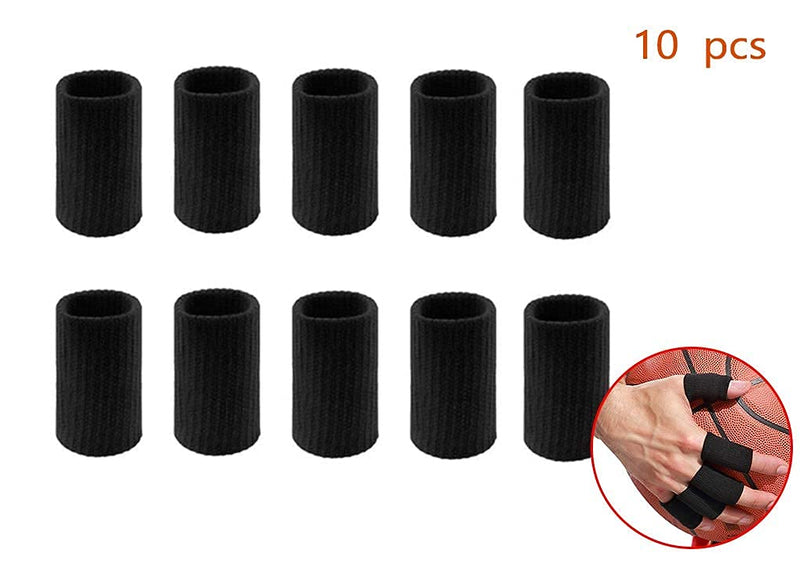 10 Pieces Finger Sleeves for Basketball Player, Thumb Braces Support Elastic Compression Protector Braces for Basketball, Volleyball, Tennis, Badminton, Relieving Pain, Arthritis, Trigger Finger Black