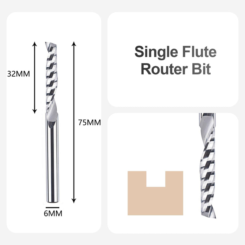 SpeTool aluminum milling cutter 6 mm shank milling cutter aluminum single cutter milling cutter 32 mm cutting length solid carbide carbide end mill CNC milling cutter for router wood milling cutter for aluminum metal wood acrylic plastic 1