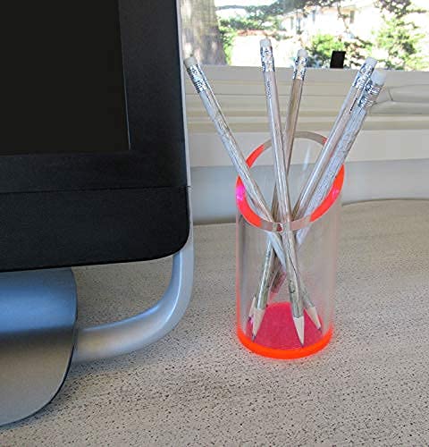 Acrylic Pencil Holder - Neon Red Pen & Pencil Cup or Makeup Organizer - Fun & Bright Design for Your Office or Home