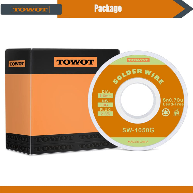 TOWOT soldering tin, lead-free soldering wire with rosin core, soldering tin electronics, silver wire soldering (Sn99.3% Cu0.7%/1.0mm,50g) 1.0mm,50g