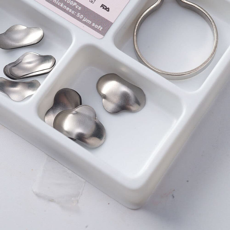 SNAWOP Dental Matrix 50μm Sectional Contoured Metal Matrices 100PCS Full Set Matrix System+2 Rings
