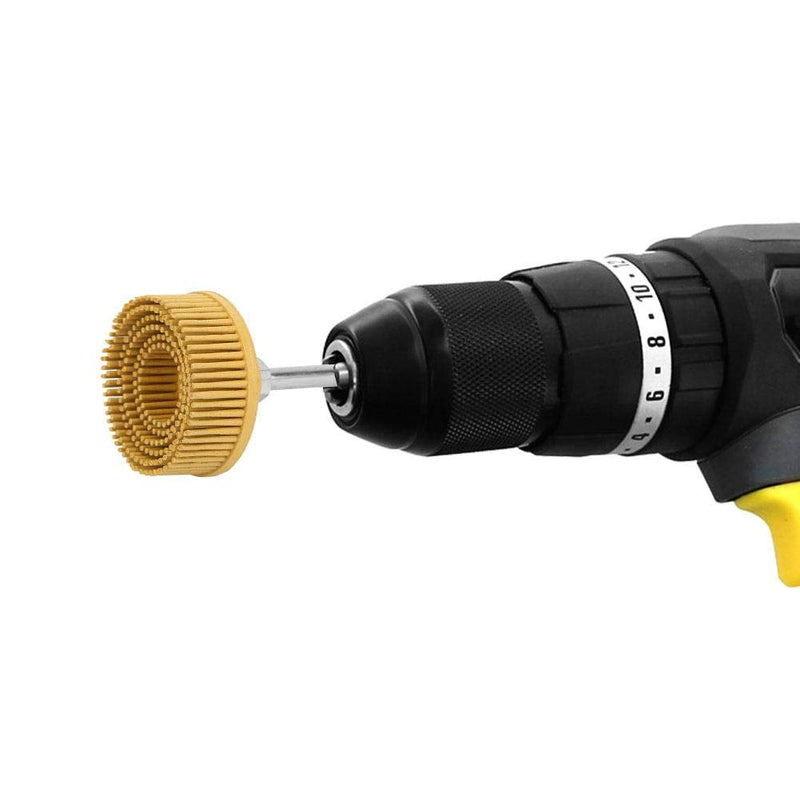 Bristle disc with connecting rod, drill accessories for metal, fine machining, cleaning, polishing, grinding, deburring, removing rust scratches (Yellow 80#) Yellow 80#