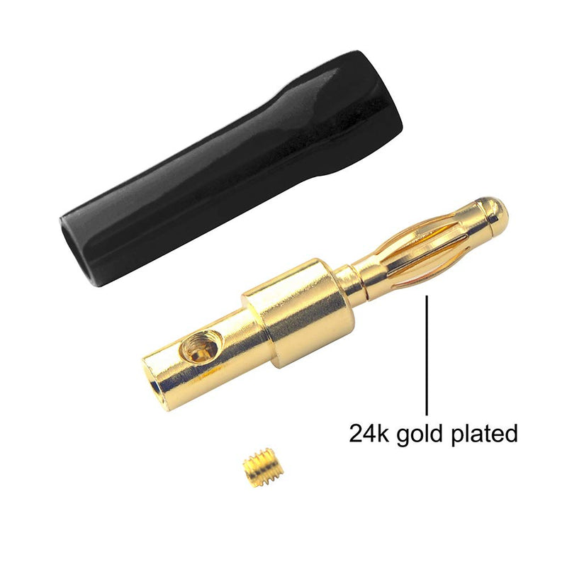 VCELINK 4mm Speaker Banana Plugs-Open Screw Type,24K Gold Plated Brass Speaker Wire Banana Plugs Connectors (5 pair/10 pcs)