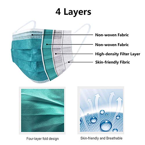 Disposable Face Mask 4-Ply for Adult, Soft Face Masks, Breathable Safety Mask Green