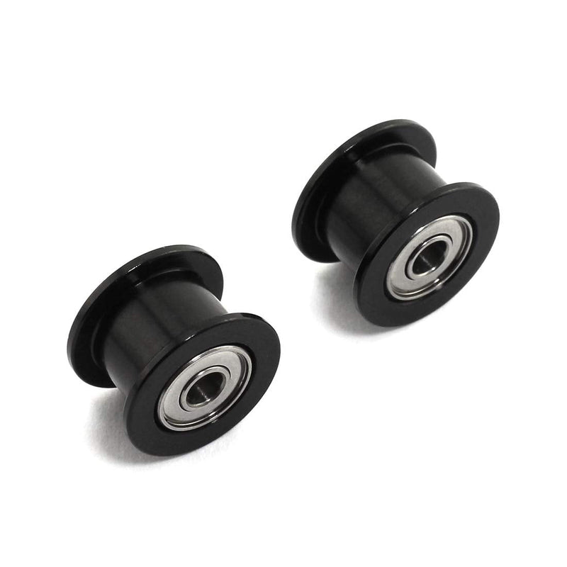 HJ Garden 2pcs 16 Teeth 3mm Bore Idler Timing Pulley with Bearing 2GT Aluminium Alloy H Type GT2 Synchronous Wheel Without Teeth for 6mm Width Belt 3D Printer CNC Mechanical Drive Black