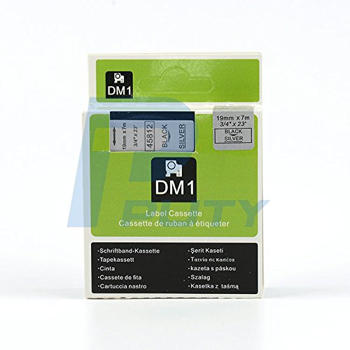 Black on Silver Tape Label Compatible for DYMO 45812 D1 19mm 7M 3/4" X 23'