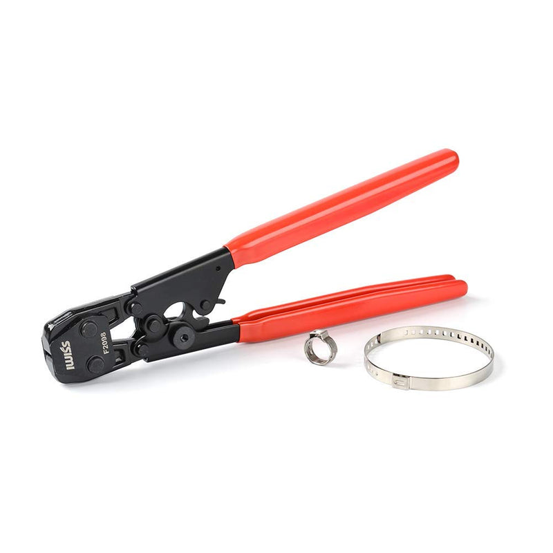IWISS Ratcheting PEX Cinch Tool for Fastening Stainless Clamps from 3/8-Inch to 1-Inch with Calibration Gauge Suits ASTM F2098 and Non F2098 Ear Hose Clamps Clamp Tool