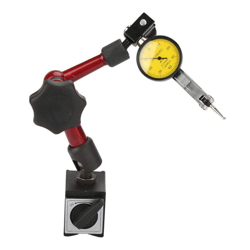 Dial Indicator, Flexible Strong Magnetic Stand Base Holder with Lever Dial Test Indicator Gauge Exactness Scale and Installation Accessories 0~0.8mm