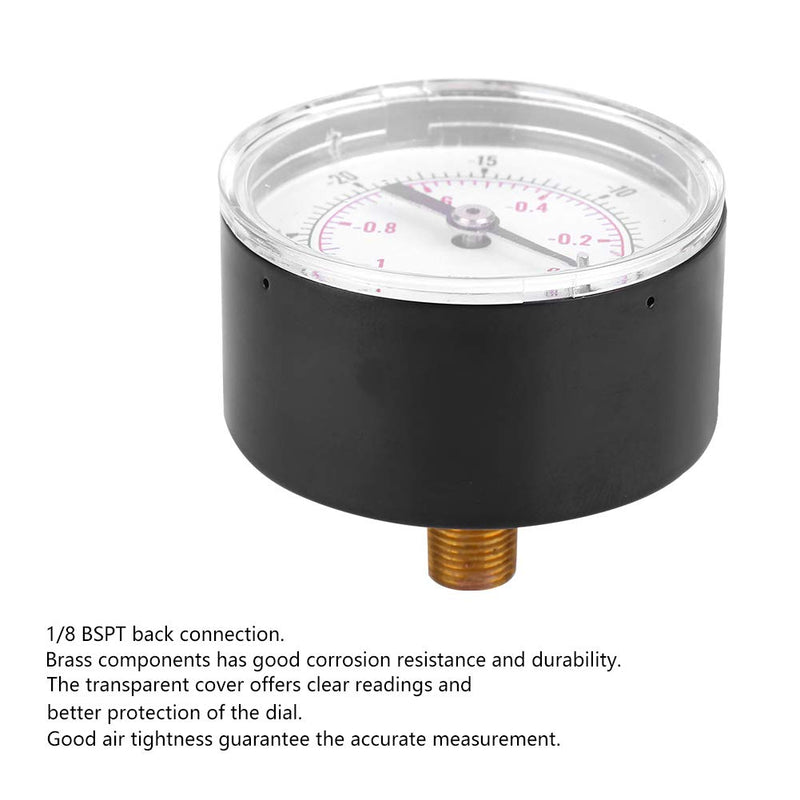 Dual Scale Vacuum Gauge 50mm Dial Indicator 1/8 BSPT Back Port -1-0bar -30-0inhg Gauge for measuring air, water, oil and gas