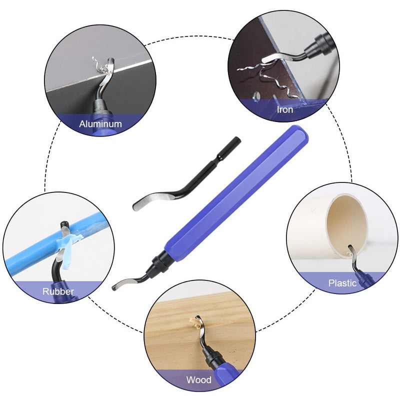 flintronic Deburrer Tool Universal, Metal Handle Hand Deburrer with 10 Replacement Blades, 360° Rotating Blade Cutting Tool for 3D Printer, Plastic, Aluminum (1 Tool + 11 Blades) #1 Blue 1 Tool + 11 Blades