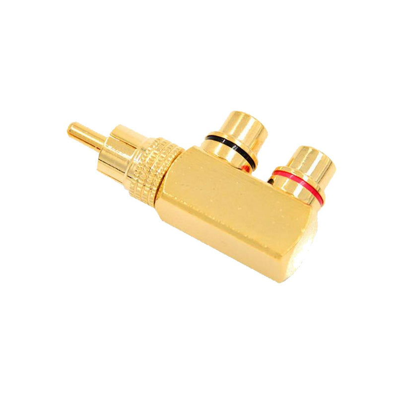 Kework 2-Pack 90 Degree Right Angle RCA Splitter,1RCA Male to 2RCA Female AV Splitter Adapter Connector,Gold Plated (1 to 2 Way) 1 to 2 Way