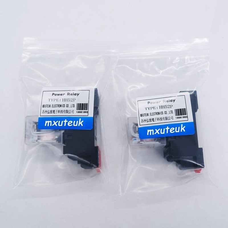 mxuteuk 2pcs HH52P AC 24V Coil 8 Pin 5A DPDT LED Indicator Electromagnetic Power Relay, with Base, with DIN Rail Slotted Aluminum 8Pin-5A