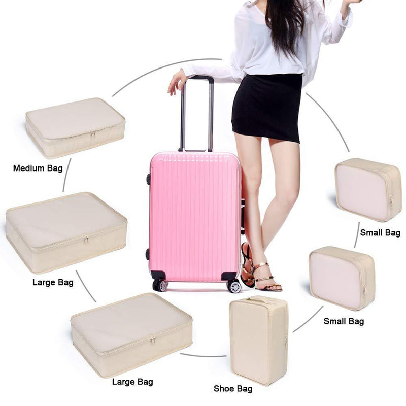 JJ POWER Travel Packing Cubes, Luggage Organizers with Shoe Bag Cream