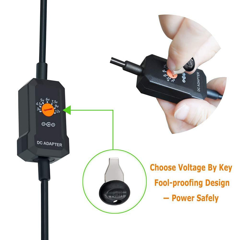POWSEED DC12V Car 12W Universal Power Adapter for Breast Pumps Speakers Smart Phone Tablets Small Electronics Micro USB Devices, Output 3V 4.5V 5V 6V 7.5V 9V 12V Multi Voltage Charger Supply Cord