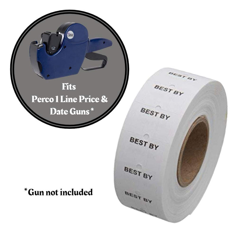 Perco Best by 1 Line Labels - 1 Sleeve, 8,000 Best by Labels for Perco 1 Line Date Guns 1- Sleeve White