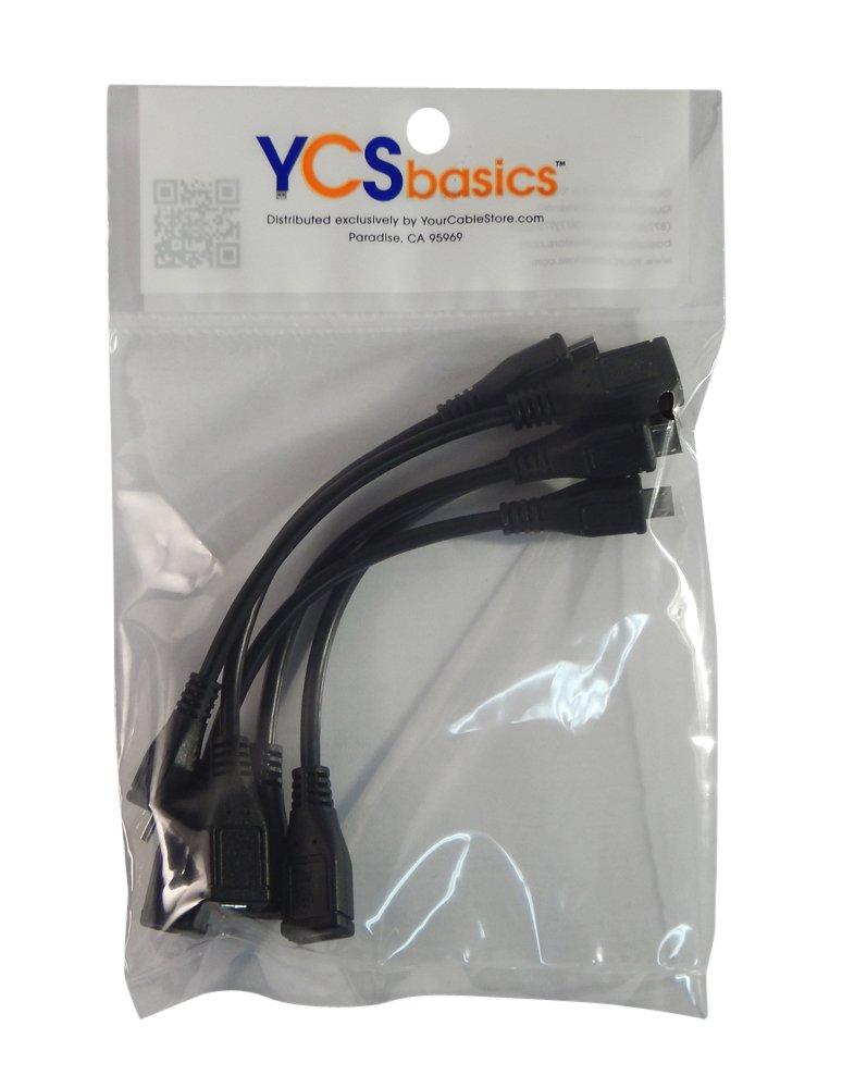 Five Pack Of YCS Basics Black 6 Inch Cellphone/Tablet USB Micro Male to Female Sync And Charging Extension Cables 0.5 Ft 5 Pack