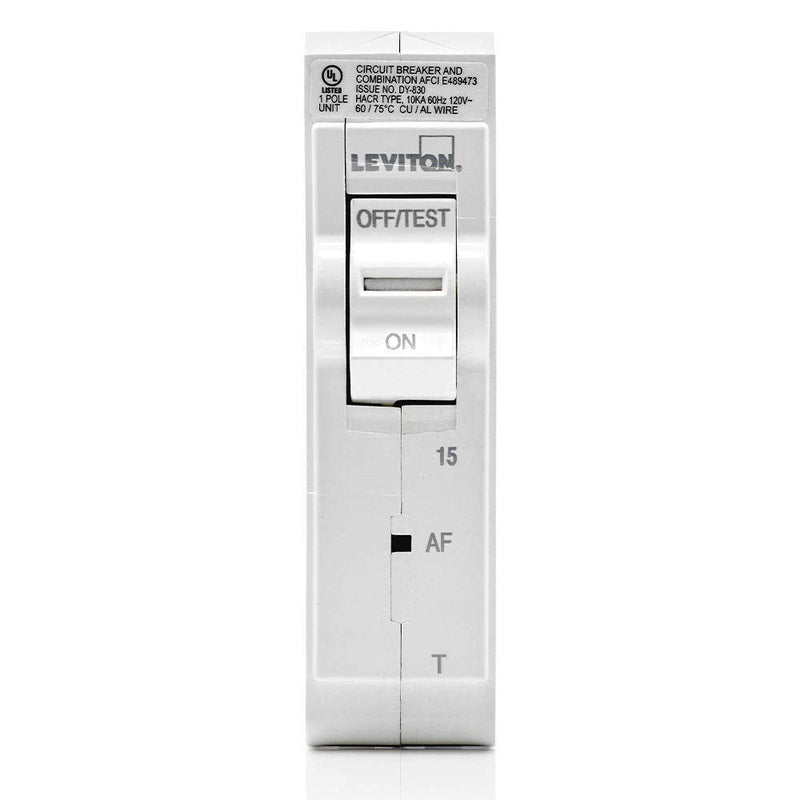 Leviton LB115-AFT 15A 1-Pole Plug-On AFCI Branch Circuit Breaker, Thermal Magnetic, 120 VAC, White 1-Pole 15-Amp