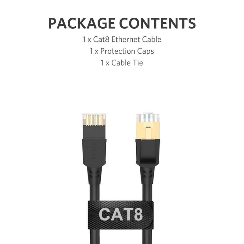 Cat8 Ethernet Cable, Professional Network Patch Cable 40Gbps 2000Mhz S/FTP LAN Wires, High Speed Internet Cable Cord with RJ45 Gold Plated Connector for Modem, Router, PC by ATTMONO 1.65ft / 0.5m A - Round Black