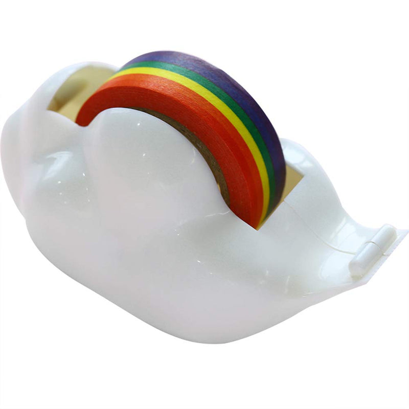 Lind Kitchen 1-Pack Creative Cloud Tape Dispenser with Rainbow Masking Tape,Decorative Cartoon Plastic Tape Holder Cutting Tape for Home Office School Stationery Supplies