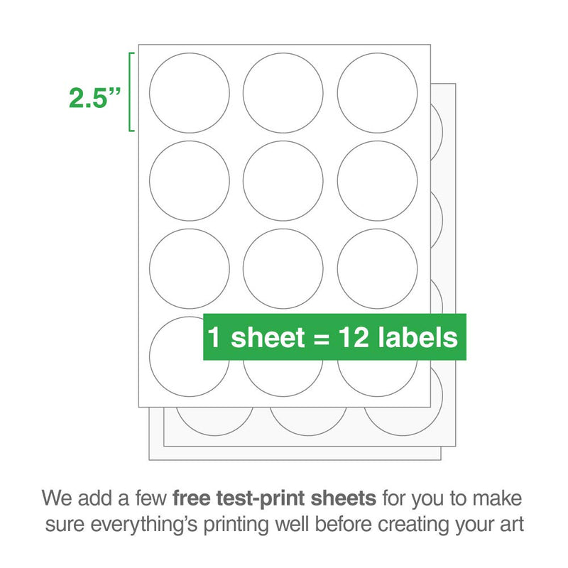 ChromaLabel 2-1/2 Inch Round Printable Labels, Compatible with Laser and Inkjet Printers, 300 Pack, 25 Sheets, White