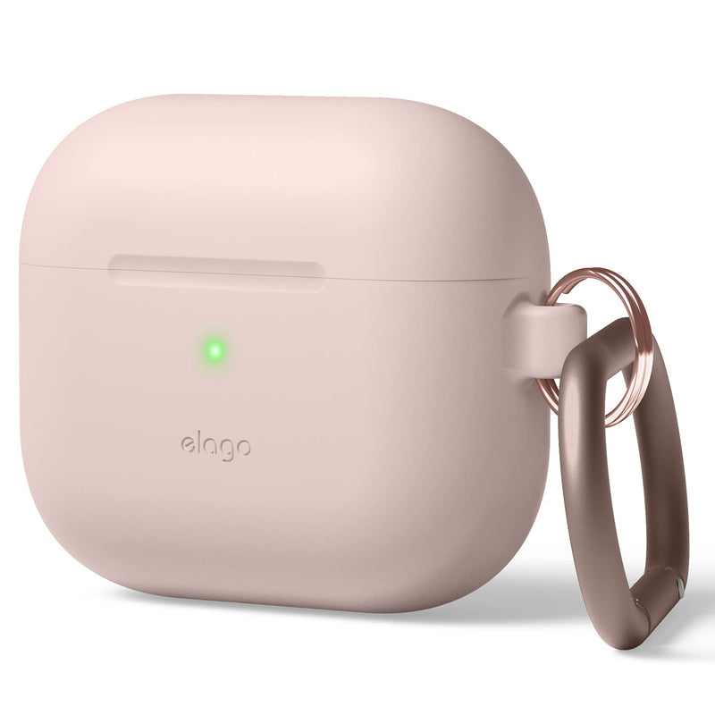 elago Silicone Case Compatible with AirPods 3 Case Cover - Compatible with AirPods 3rd Generation, Carabiner Included, Supports Wireless Charging, Shock Resistant, Full Protection (Sand Pink) Sand Pink