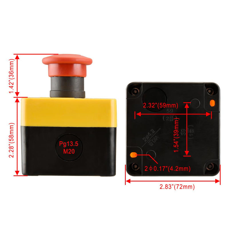 Heschen Red Sign Weatherproof Emergency Stop Push Button Switch, 660V 10A, with Box and Key