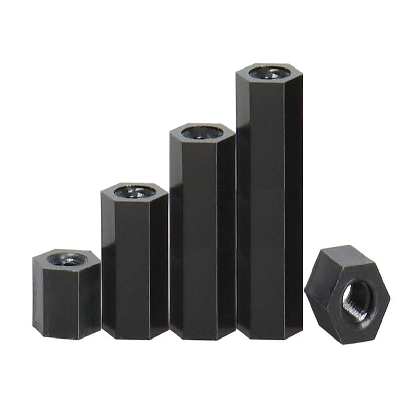 100Pcs M3 Female to M3 Female Hex Threaded Standoff Spacer Pillar 8mm 10mm 12mm 15mm Nylon Black (10mm)