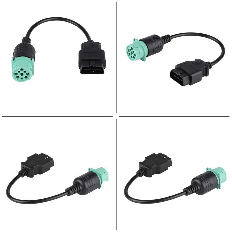 Truck Diagnostic Scanner Cable, 9 Pin to 16 Pin OBD2 Diagnostic Scanner Cable Adapter for Cummins Diesel Engine Truck (Black/Green)