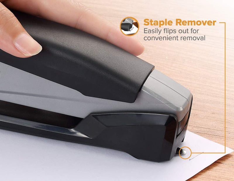 Bostitch Executive Stapler - 3 in 1 Stapler - One Finger, No Effort, Spring Powered Stapler, Black/Gray (INP20), 20 Sheets