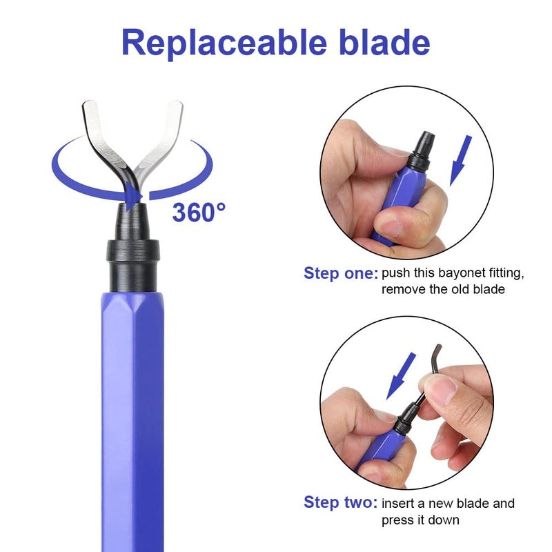 flintronic Deburrer Tool Universal, Metal Handle Hand Deburrer with 10 Replacement Blades, 360° Rotating Blade Cutting Tool for 3D Printer, Plastic, Aluminum (1 Tool + 11 Blades) #1 Blue 1 Tool + 11 Blades
