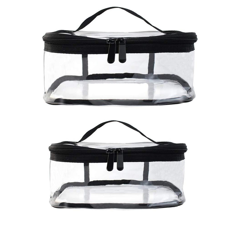 Wobe 2 Pack Portable Clear Makeup Bag Zipper Waterproof Cosmetics Bag Transparent Travel Storage Carry Pouch PVC Zippered Toiletry Bag Organizers With Handle for Vacation Travel, Bathroom M+L