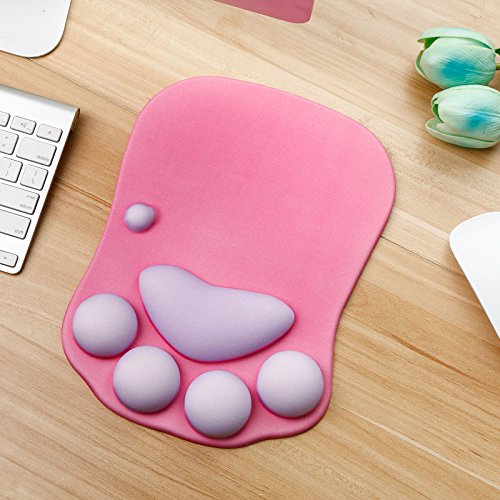 Cute Cat Claw Paw Mouse Pad with Gel Wrist Rest Support - Soft Silicon Ergonomic Computer Mouse Pads - Women/Kids Mouse Mat Desk Accessories (Pink/Grey)