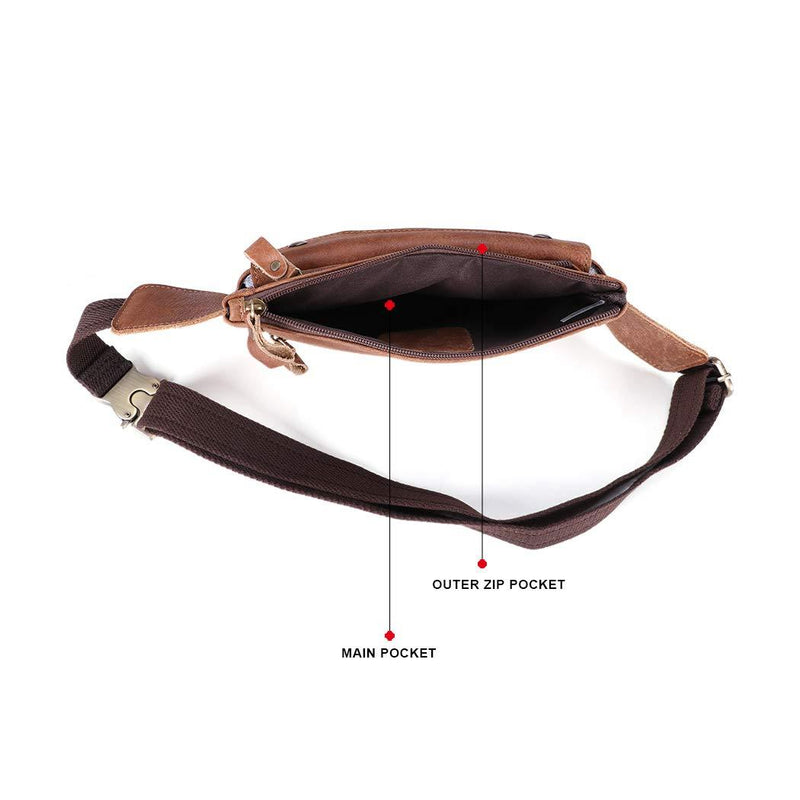 Genuine Leather Waist Bag Vintage Messenger Fanny Pack Bum Bag for Sport Hiking Traveling Climbing brown