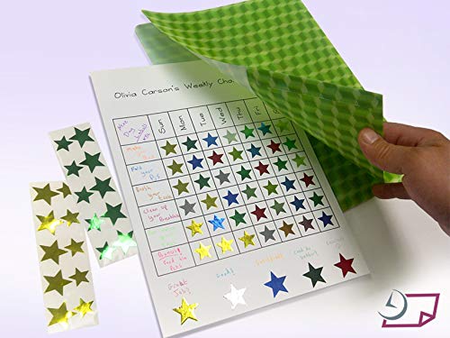 Metallic Foil Star Stickers, Assorted Sizes, ¾” and 1” - 450 Labels per Roll with perf on roll After Every 10 Labels (Green) Green