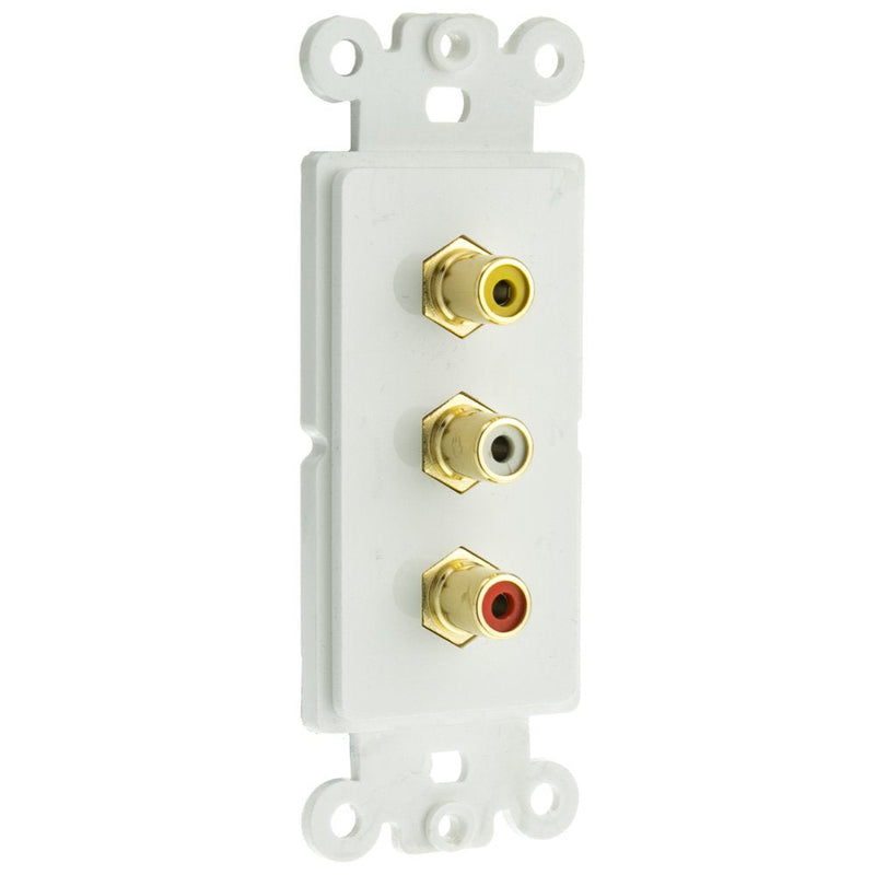 Decora Wall Plate Insert, White, 3 RCA Couplers (Red/White/Yellow), RCA Female 3 RCA Coupler RCA Female