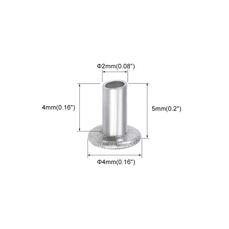 uxcell 100 Pcs 2mm x 4mm Aluminum Flat Head Semi-Tubular Rivets Silver Tone M2 x 4mm