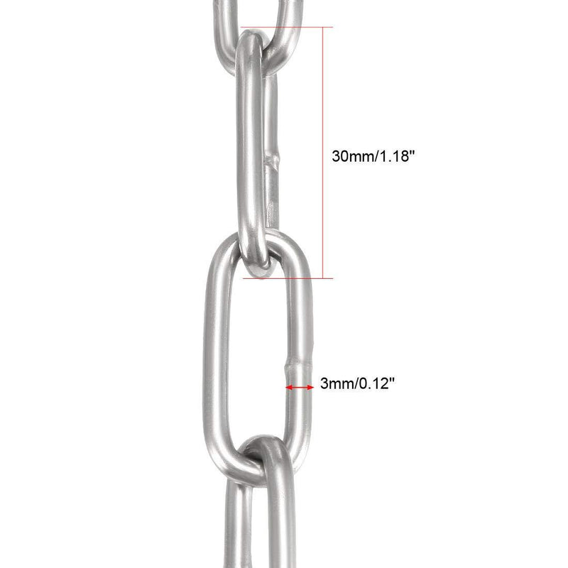 uxcell Stainless Steel 304 Hardened Proof Coil Chain 1m Length 3mm Thickness Zinc Plated 1 Meters