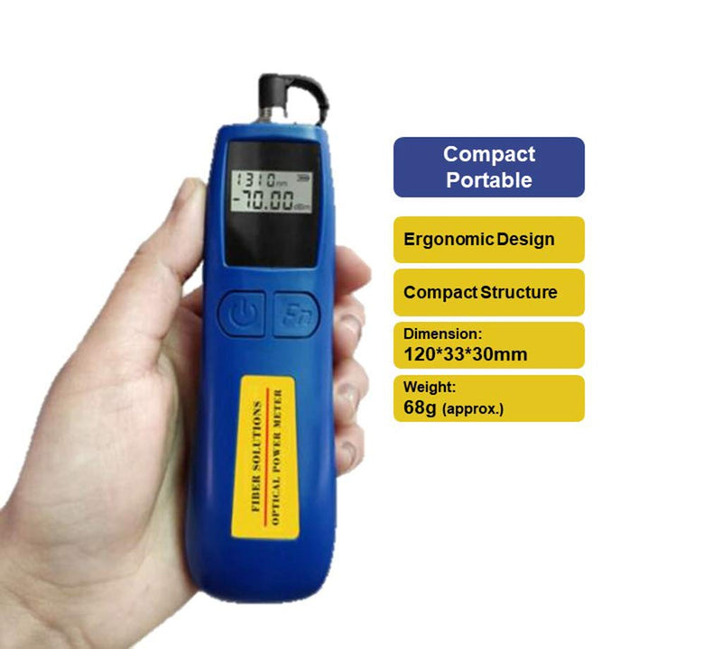 Qiirun Optical Power Meter -70~+10 dBm Fiber Light Meter for Testing 6 Calibrated Wavelengths, 68g Light Weighted -70~+10dBm OPM
