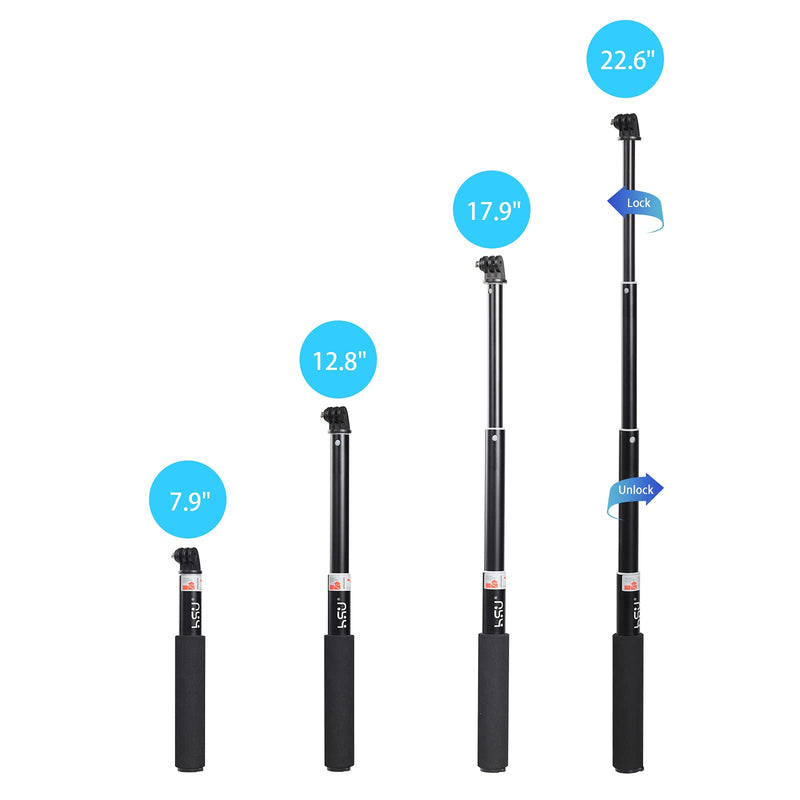 HSU Extendable Selfie Stick，Waterproof Hand Grip for GoPro Hero 9/8/7/6/5/4, Handheld Monopod Compatible with Cell Phones, AKASO Campark and Other Action Cameras Selfie Stick 7.9"to 22.6"