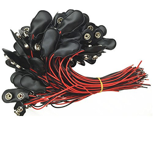 100ea I Shape 9V Battery snap 9V Button 9V Connector 9V Battery Connector Black Leather Copper 6 inch Wire 4mm tin end
