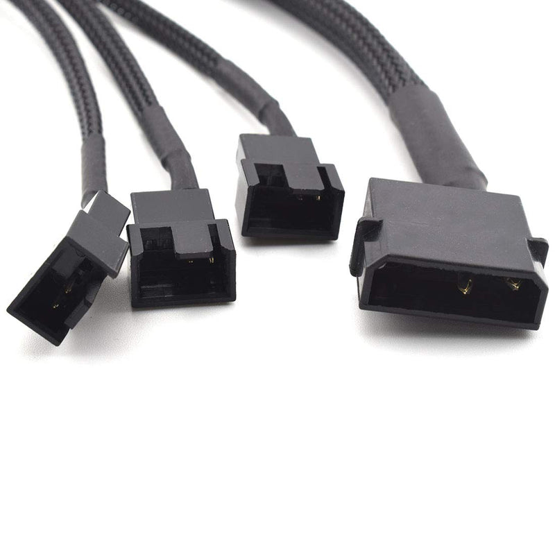 SDTC Tech Molex to Fan Power Splitter Cable, 2 Pack 4-Pin IDE to 4X 4-Pin Fan Connector Black Sleeved Y Type Extension Power Cable Compatible with 3-Pin/4-Pin PC Case Fans - 27 cm / 10.5 inch 1 to 4