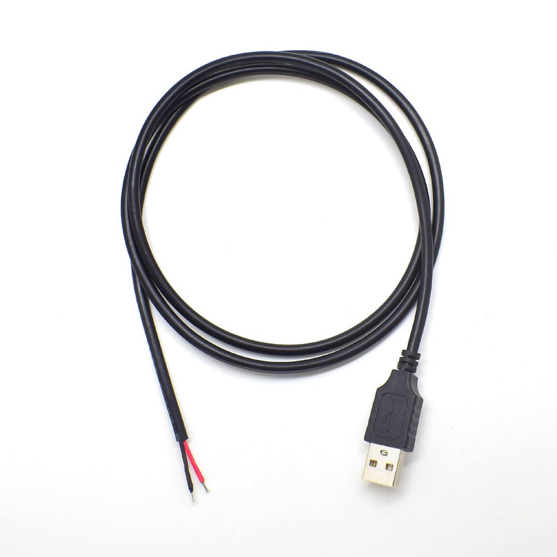 2pcs 1M/3.3Ft 20AWG USB 2.0 Male Plug 2pin Wire DIY Pigtail Cable 5V 5A Black USB Power with 2-Position Spring Wire Connector