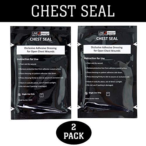 LINE2design Chest Seal - EMS Trauma Kits Emergency Medical Occlusive Chest Seal Dressing - First Aid Latex-Free Open Chest Wound First Responders Trauma Care Rescue Bandage - Pack of 2