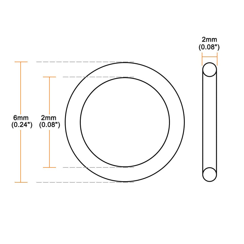 uxcell Nitrile Rubber O-Rings 6mm OD 2mm ID 2mm Width, Metric Sealing Gasket, Pack of 250