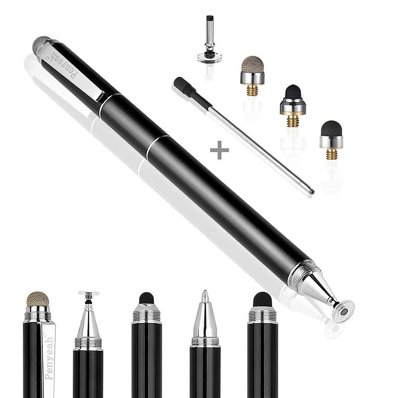 Penyeah Capacitive Stylus Pen with Ballpoint Pen Writing,[4-in-1] Multifunction Stylus pens for Touch Screens,Stylus for Ipad,Apple,iPhone,Ipad pro,Mini,Laptops with 4 Replacement Tips -(Black&White)