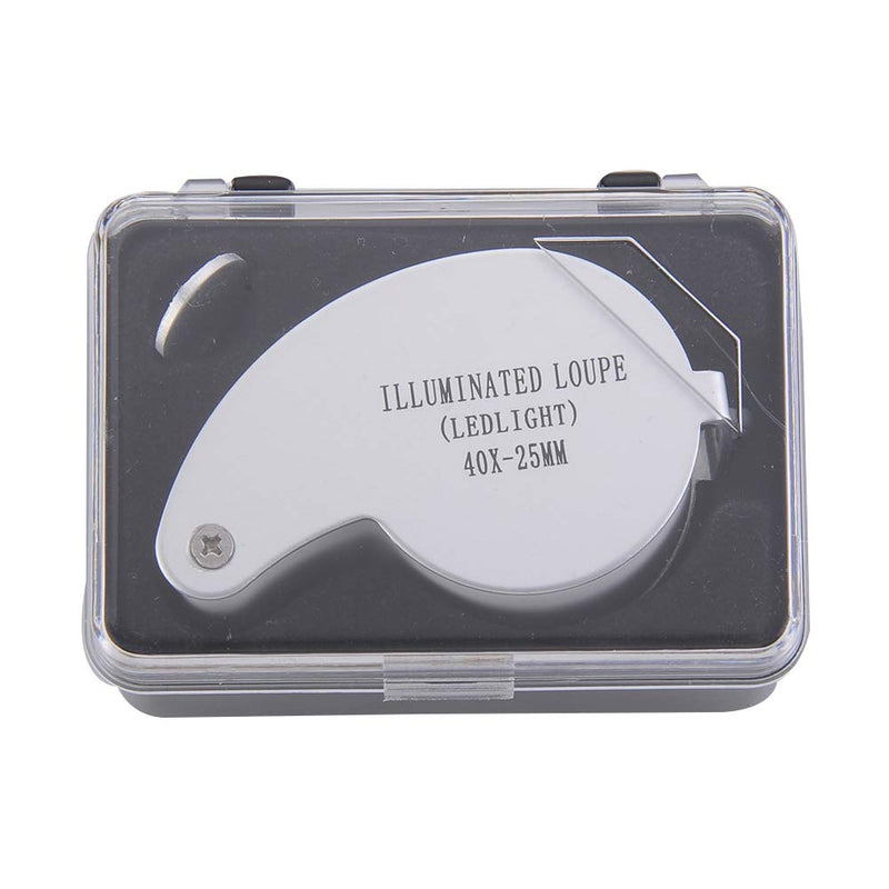 Illuminated Jewelers Eye Loupe Magnifier, 40X Foldable Magnifying Glass with Bright LED Light for Gems, Rocks, Stamps, Coins, Watches, Hobbies etc
