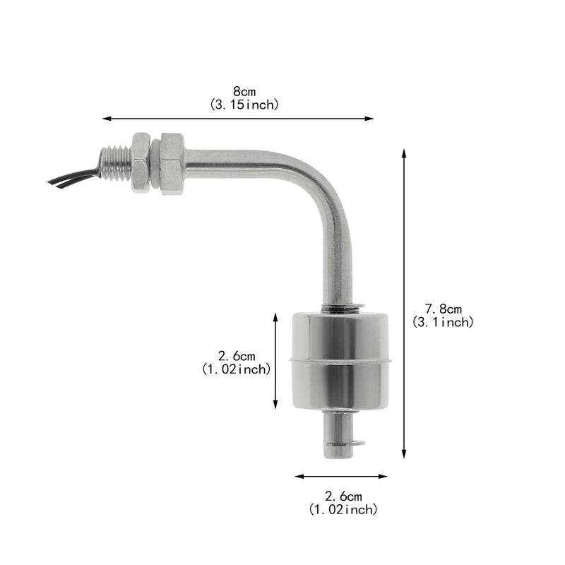 YXQ Angle Float Switch Stainless Steel 26mm Dia L Shaped Water Level Sensor Fish Tank M10,AC110V 10W