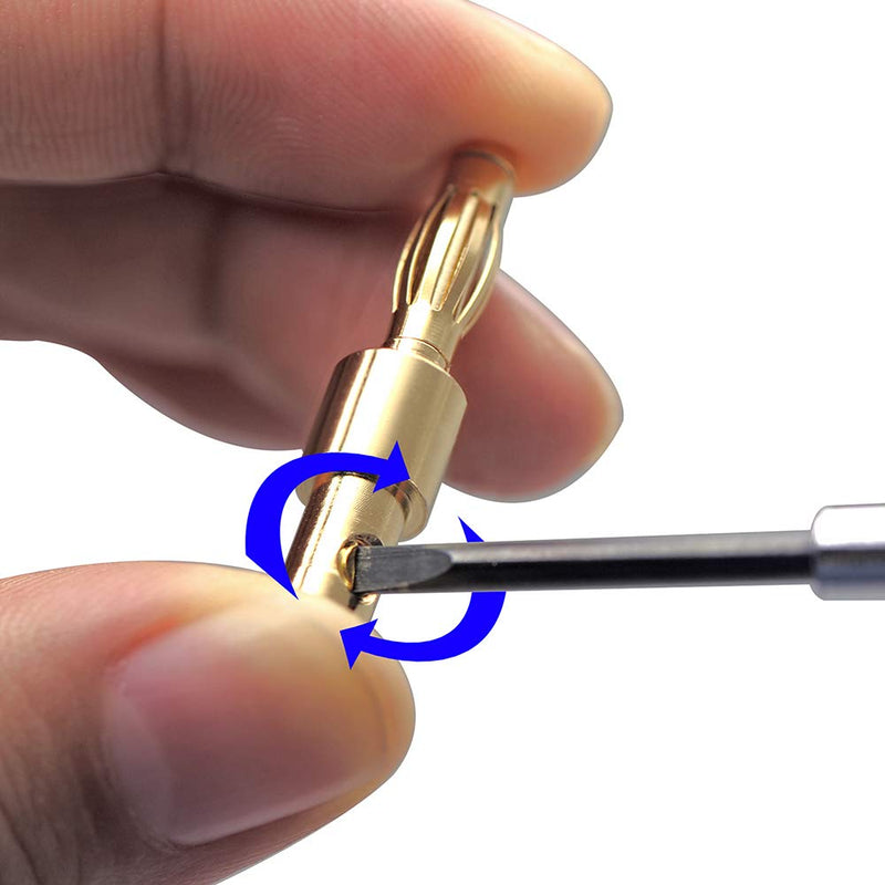 VCELINK 4mm Speaker Banana Plugs-Open Screw Type,24K Gold Plated Brass Speaker Wire Banana Plugs Connectors (5 pair/10 pcs)